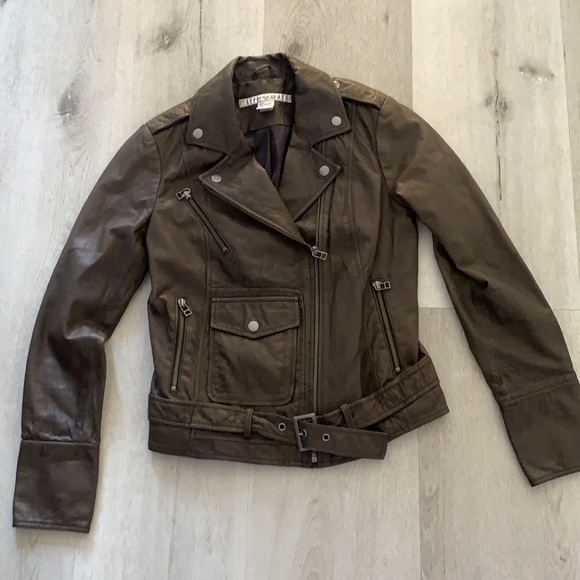 Rezrekshn Chocolate Brown soft Leather Moto‎ Jacket zipper bohemian pockets XS - Picture 1 of 16